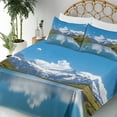 thumbnail image 5 of Ambesonne Winter Fitted & Top Sheet Set with Shams, Snow Frozen Lake Swiss, Blue Green White, 5 of 8