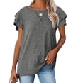 thumbnail image 4 of Womens tshirts ruffle sleeve summer casual tee shirts round neck solid color cute tunic dressy casual business outfits, 4 of 7