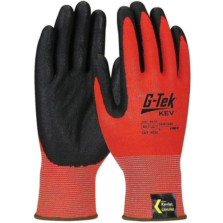 KEV Hi-Vis Seamless Knit Kevlar Gloves, Large, Red/Black KEV Hi-Vis Seamless Knit Kevlar Gloves, Large, Red/Black