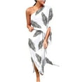 thumbnail image 2 of VKEKIEO Dresses That Hide Belly Fat Sun Dress One Shoulder Short Sleeve Printed White M, 2 of 8