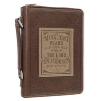 Christian Art Gifts Men's Classic Bible Cover A Man’s Heart Proverbs 16:9, Brown/Tan Faux Leather, Large