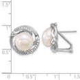 thumbnail image 2 of 925 Sterling Silver Rhodium Plated 9-10mm Fwc Pearl and Cubic Zirconia Omega Back Earrings 15.8x16mm Wide Stud Earring f, 2 of 2