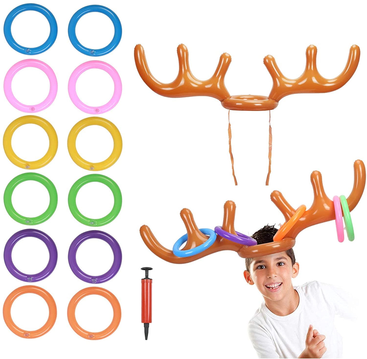Inflatable Reindeer Antler Game BESTZY 2 Set Toss Game Set for Kids Adult Christmas Party Game Headband Inflatable Toys for Indoor Outdoor Game Xmas Holiday Party Supplies Carnival Game