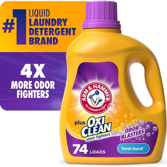 ARM & HAMMER Plus OxiClean with Odor Blasters Liquid Detergent, Fresh Burst, 96.2 fl oz, 74 Loads