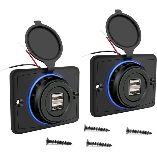 Cargador de coche rápido impermeable con puerto USB hembra de 12 V y doble puerto USB de 3,1 A para autobús, caravana, barco, automóvil, vehículo marino, cuatriciclo, camión, carrito de golf (paquete