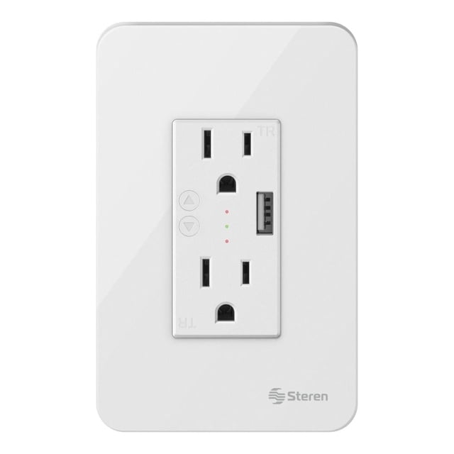 Doble contacto WiFi inteligente y cargador USB con placa para pared Steren SHOME-118