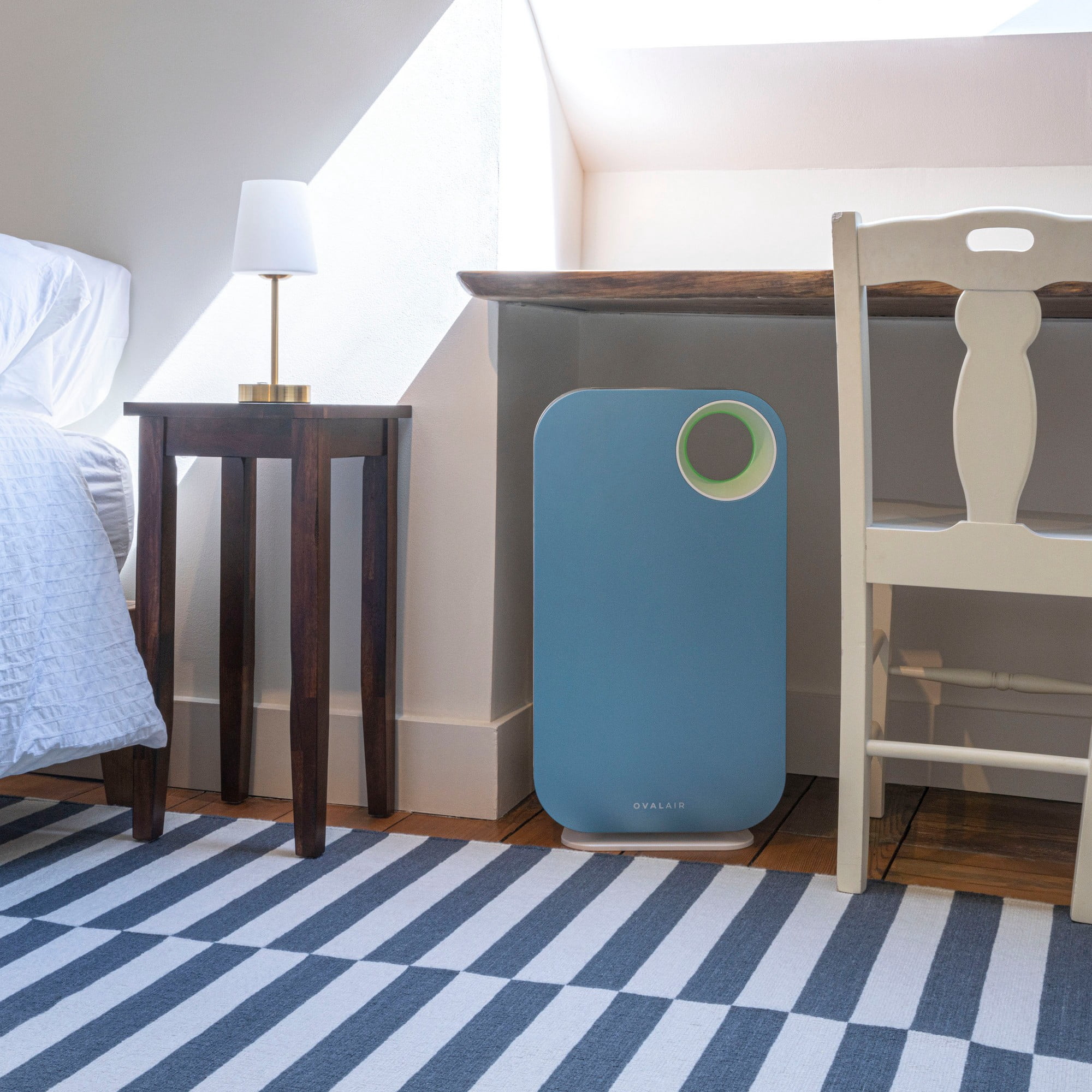 OVAL AIR 3-Stage H13 True HEPA 5-in-1 Air Purifier for Rooms up to 600 sq. ft. reduces Allergies, Asthma, Pets, Odor, Smoke, Crescent Beach Blue, AIR1000F