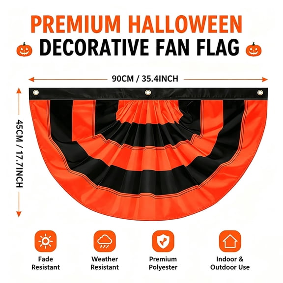 FXMLRLK Halloween Nylon Flag Bunting, Pleated Fan Flag Banner Outdoor Ghost Half Fan Fall Bunting Grommets for Halloween Indoor Outdoor House Holiday Yard Decorations Party Props