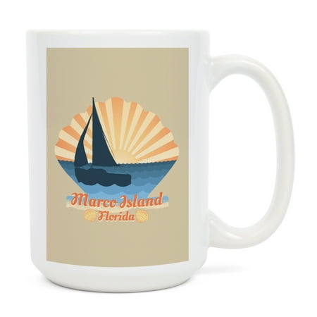 

15 fl oz Ceramic Mug Marco Island Florida Beach Scene with Rays and Sailboat Contour Dishwasher & Microwave Safe
