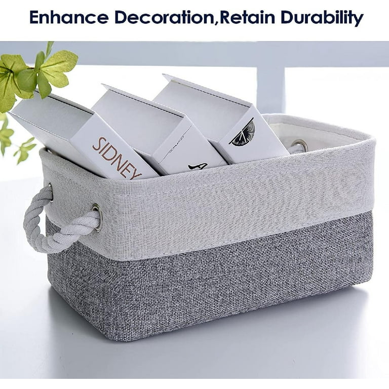 Small Storage Baskets for Organizing,Storage Baskets for Shelves,Small  Fabric Storage Bins W/Handles For Closet Nursery Toy Decorative Foldable  (White&Grey, 11.8L*7.9W*5.2H-6 Pack) 