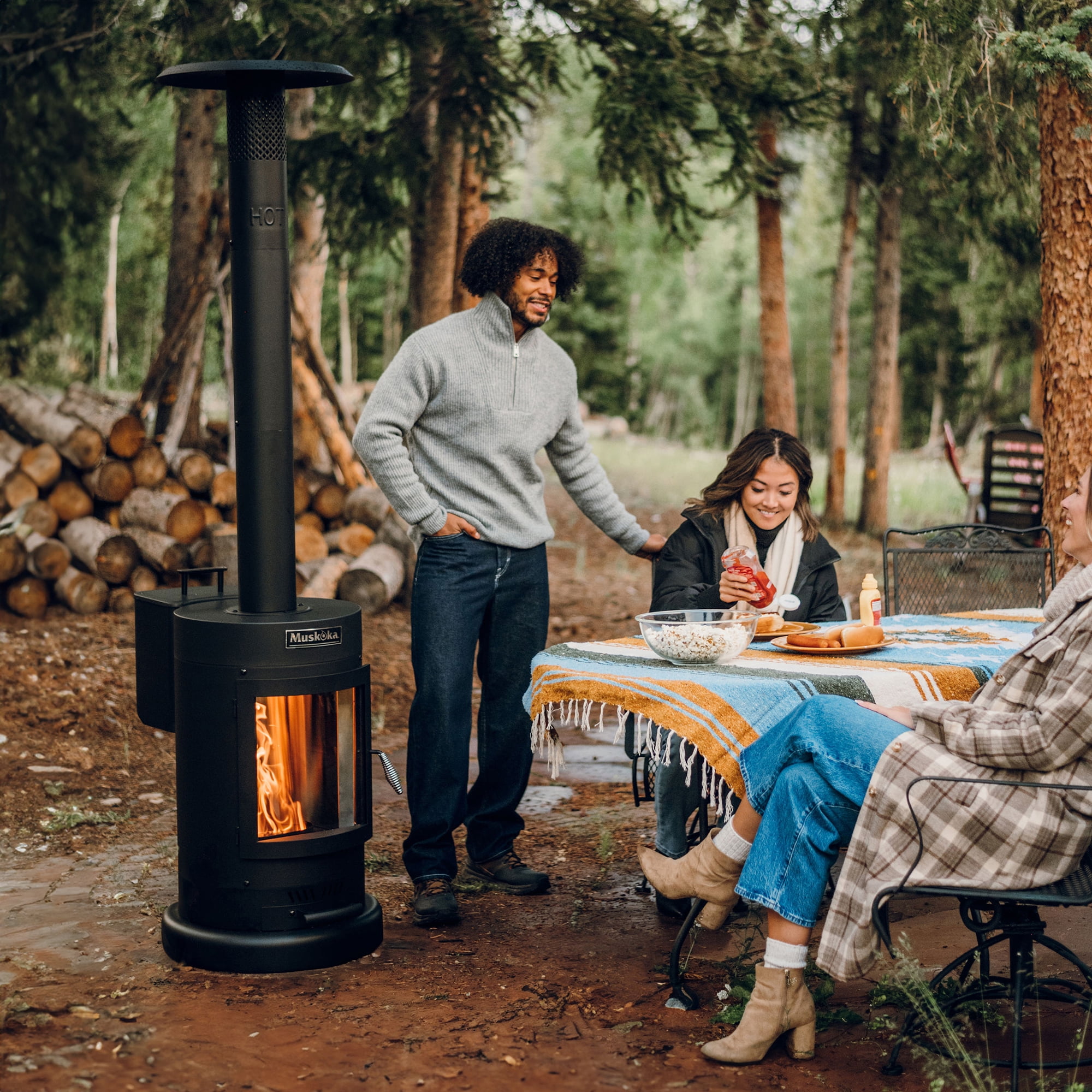 Muskoka 84" High 75,000 BTU Black Steel Wood Pellet Patio Heater