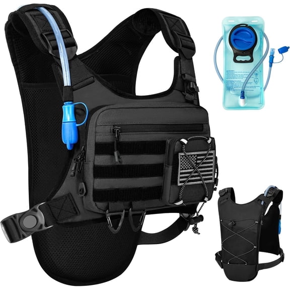 Hydration Vest with 2L Water Bladder for Men and Women,Lightweight Adjustable Hydration Backpack,Reflective Running Vest Chest Bag for Climbing Cycling Hiking