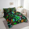 thumbnail image 3 of Feelyou Cute Stars Print Bedding Comforter Set 7pcs for Teens, Kawaii Love Heart Queen Bedding Sets, Black Green Graffiti Reversible Queen Sheet Sets, Lightweight Room Decor, 3 of 8