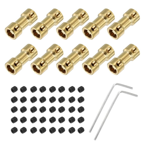 10 Pack 6mm to 6mm Brass Shaft Coupling Joint Connector with Screws and Hex Wrench Flexible Motor Shaft Coupler
