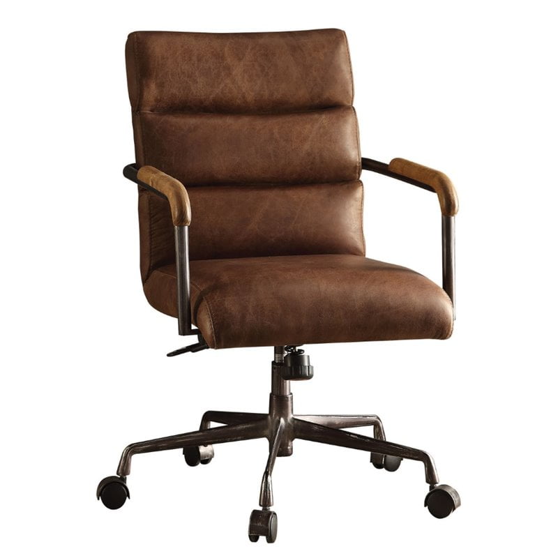 Bowery Hill Leather Swivel Office Chair in Retro Brown