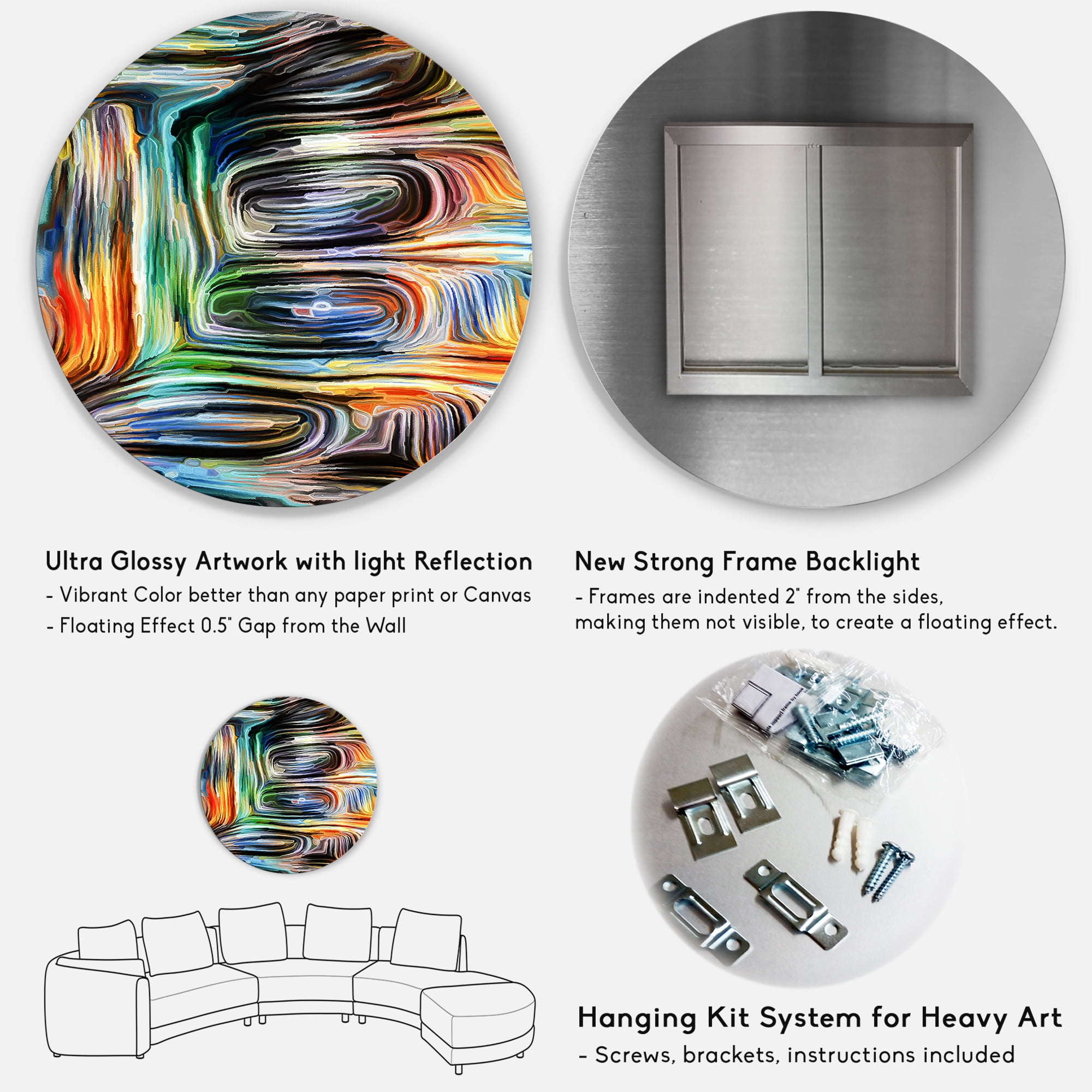 Designart 'Colour Spiral Fusion VII' Modern Circle Metal Wall Art 11x11 - Disc of 11