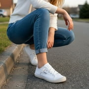 Ecetana Womens Casual Walking Sneakers Slip-on Canvas Shoes