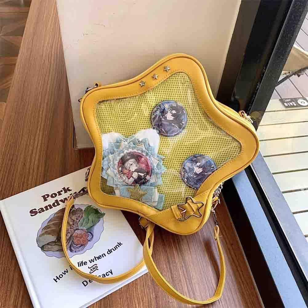 Baguery Ita Bag Star Shaped Purse - PU Leather Cute Clear Crossbody Bag, Kawaii Pin Display Shoulder Bag (Bare Bag)​
