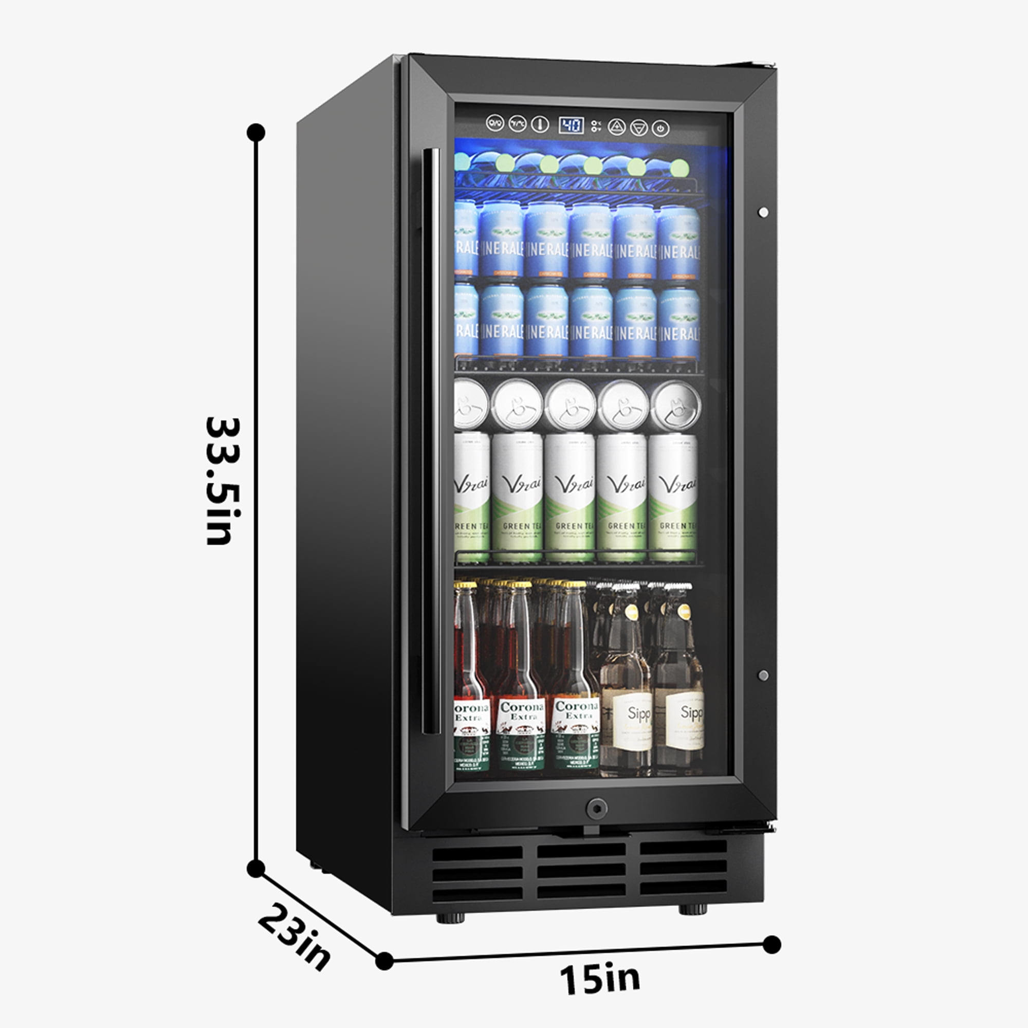 EUHOMY 130 Can Beverage Refrigerator Cooler, 3.2 cu ft Under Counter Drink Fridge with Glass Door & Touch Control, for Soda, Water, Beer & Wine