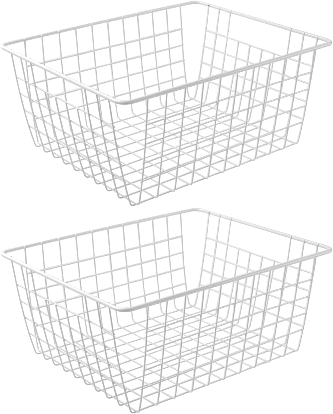 2 Pack Kitchen Wire Baskets Farmhouse Decor White Metal Food Storage