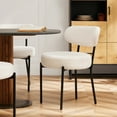 thumbnail image 5 of JIOABL Dining Chairs Set of 2, Boucle Upholstered Kitchen Chairs with Curved Backrest & Metal Legs, Mid Century Modern Round Dining Room Chairs for Vanity, Living Room, White, 5 of 9