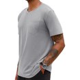 thumbnail image 3 of LANGWYQU Summer Short Sleeved Men Solid Color V-Neck Shirt Tops With Pocket, 3 of 5