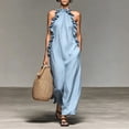 thumbnail image 5 of Smsaxvxz Summer Dresses for Women Fashion Round Neck Sleeveless Ruffle Dress Casual Solid Loose Maxi Sundress Light Blue XL, 5 of 8