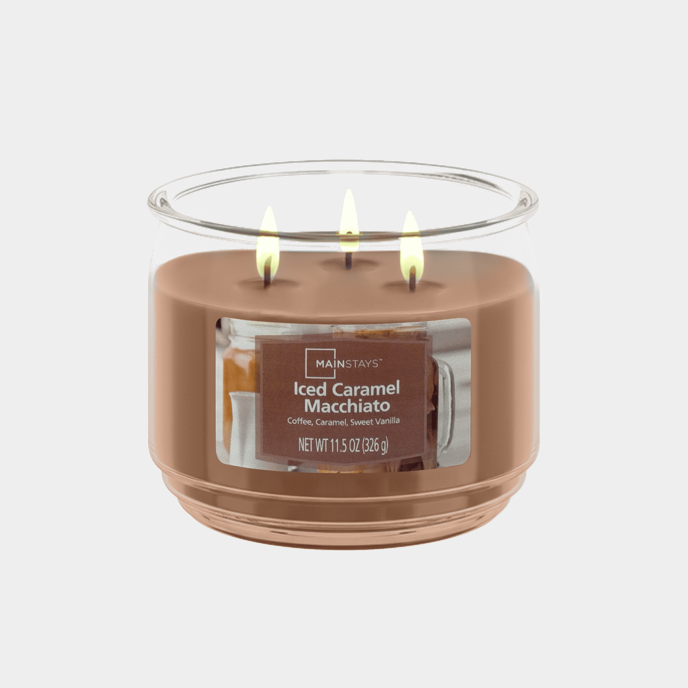 (4 pack) Mainstays 3-Wick Scented Glass Jar Candle, Iced Caramel Macchiato, 11.5oz.