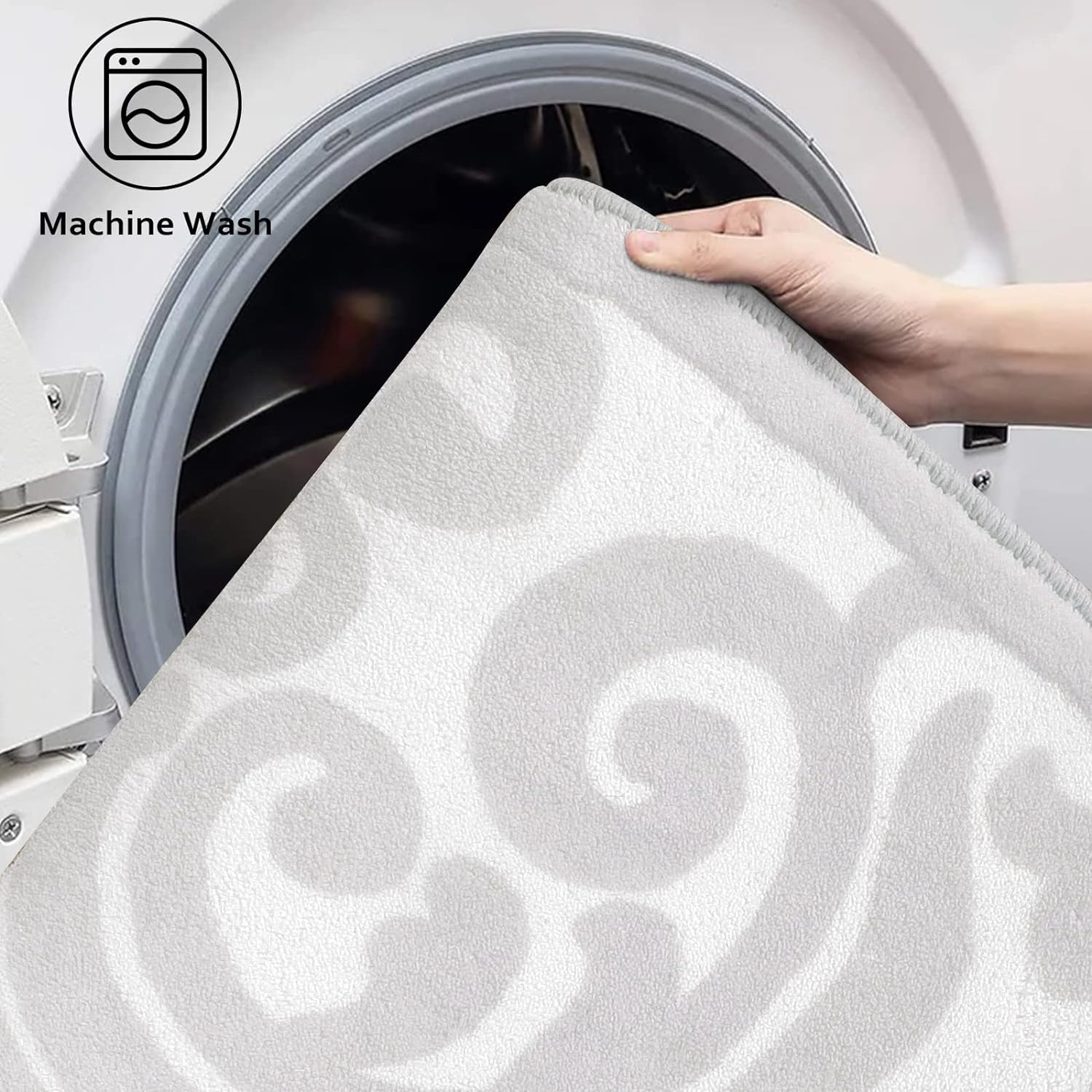 Bathroom Rugs Light Gray Vintage Floral Bath Rugs Non Slip Machine Washable Soft Velvet Bath Mat Luxury Paisley Boho Floor Mats for Bathtub Sink Shower, 20x31 inch