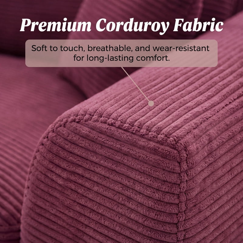 Gewnee Loveseat Sofa, Modular Cloud Couch, Corduroy 2 Seater Sofa with Removable Covers, No Assembly Required,WINE RED