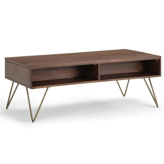 Pemberly Row Mango Wood 48" Rectangle Lift Top Coffee Table in Umber Brown