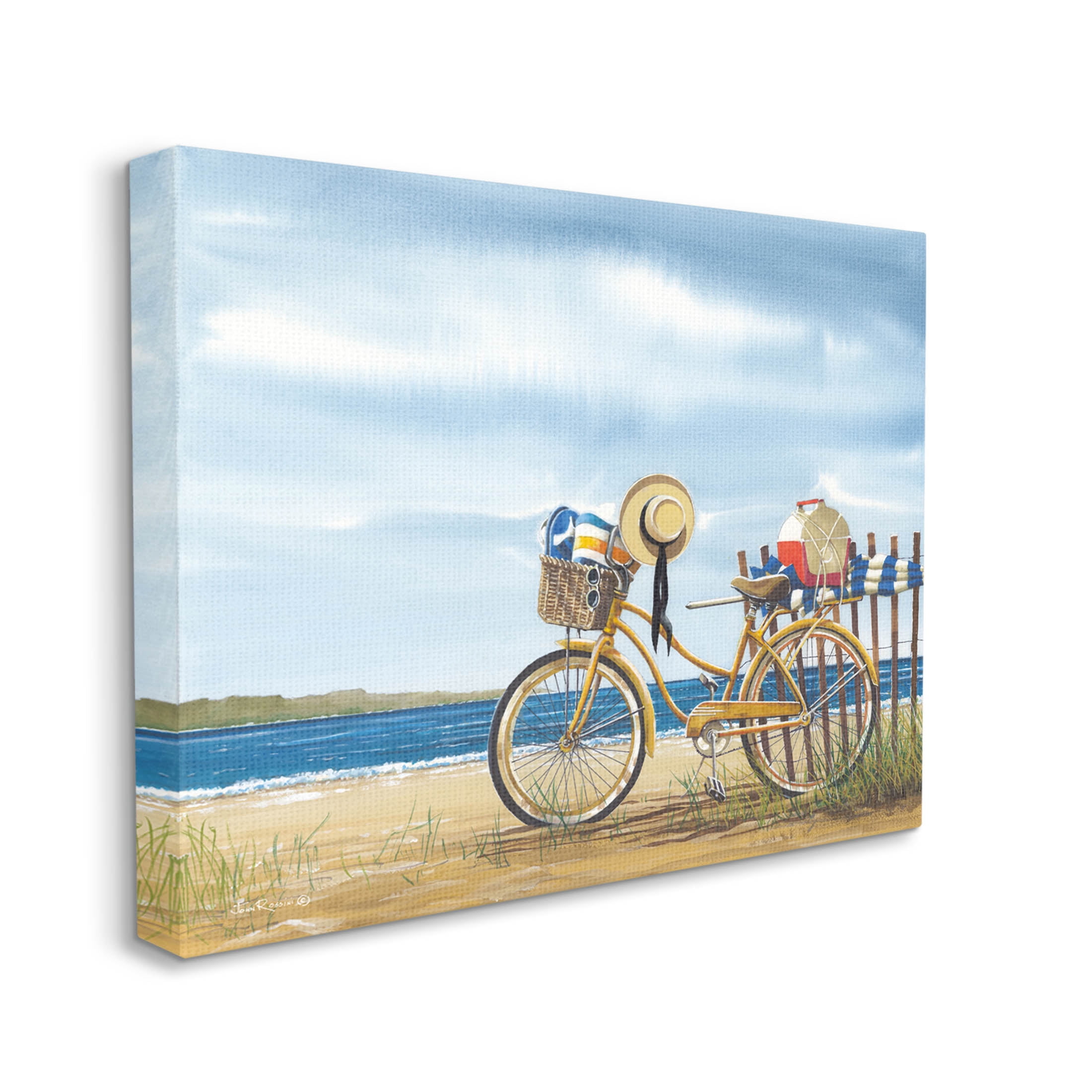 Summer Bike Beach Day Waves Coastal Painting Gallery Wrapped Canvas Print Wall Art