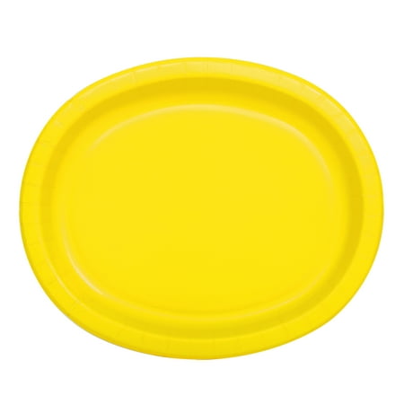 12" Neon Yellow Oval Paper Platters, 10ct