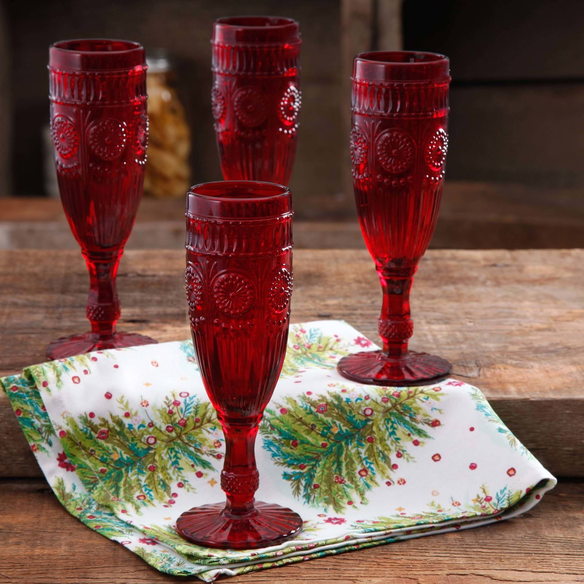 red glass champagne flutes