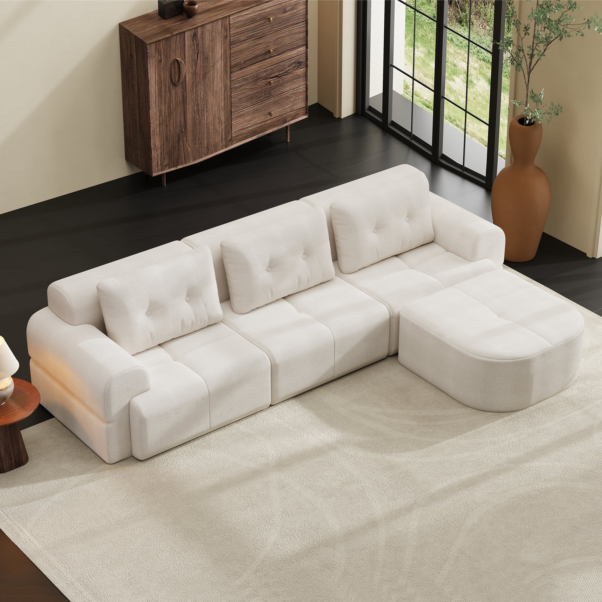 avobird 112'' Modular Sectional Sofa Couch with Chaise, Full-Foam Structure, Oversized Modern Sofa for Living Room, Beige