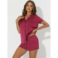 thumbnail image 2 of DARING DIVA Women's Satin Front Single Pocket Pajamas Sets 2XL Wine Red, 2 of 6