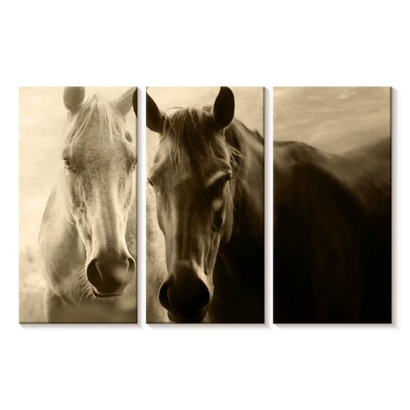 Elephant Stock Sepia Horses Wall Art - Horizontal Multi Panel Canvas - Living Room Wall Decor - Animal Multi Panel - Black And Gray Decor - 23" x 14"