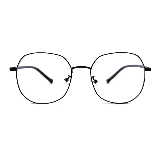 Womens Optical Quality Metal Rim Large Round Blue Light Flitering Computer Glasses All Black