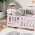 thumbnail image 5 of UHOMEPRO Queen Floor Bed with Fence and Door, Montessori Floor Bed for Kids, Toddler Bed Frame with Safety Guardrails and Slats, Wood Floor Bed Frame Queen Size, No Box Spring Needed, Pink, 5 of 11