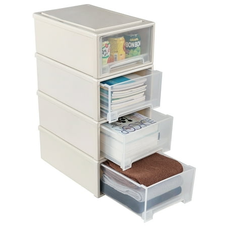 Aninhao 4 Pack Desktop Stacking Drawer Boxes, 12 Quart Plastic Storage Drawers, Beige