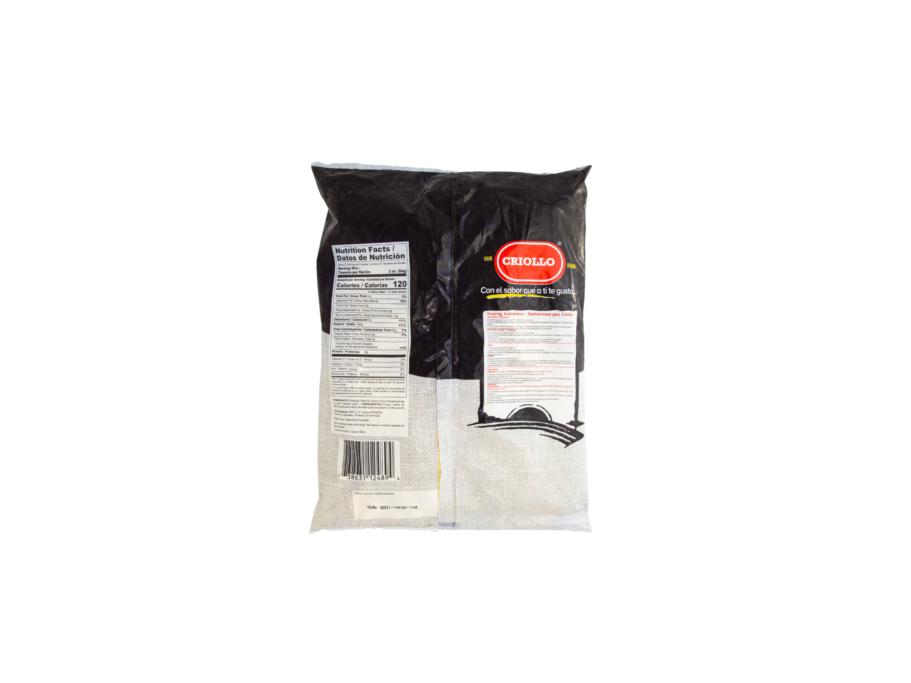 Criollo, Straight Cut French Fries Potatoes, 5 lbs Plastic Bag (Frozen)