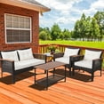 thumbnail image 4 of Gymax 4PCS Rattan Patio Furniture Set Acacia Wood Outdoor Conversation Set w/ Cushions, 4 of 10