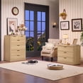 thumbnail image 3 of 31" W 3-Drawer Nightstand Set of 2 with Oversized Large Storage, Modern Night Stands Bedside Table with Gold Handles for Bedroom Living Room Entryway, 3 of 10