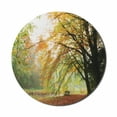 thumbnail image 1 of Forest Mouse Pad for Computers, Autumn View in a Forest with Faded Color Leaves European Northern Dutch Fall Image, Round Non-Slip Thick Rubber Modern Mousepad, 8" Round, Orange Green, by Ambesonne, 1 of 2