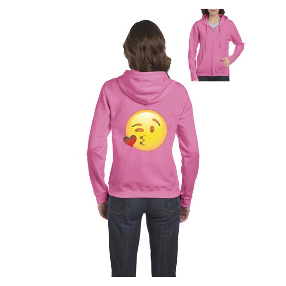 Womens Emoji Winky Face Full-Zip Hooded Sweatshirt