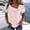 Pink, variant on Women's Striped Blouse Asymmetric Neck Puff Short Sleeve Casual Summer Wear(Yellow,M)