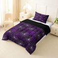 thumbnail image 2 of Manfei Watercolor Cobweb Star Twin Comforter Sets 2pcs, Glitter Halloween Spider Web Pattern Bedding Set, Purple White,Black Reversible,1 Comforter and 1 Pillowcase, 2 of 6