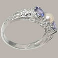 thumbnail image 3 of LBG British Made 925 Sterling Silver Ring with Cultured Pearl & Tanzanite Womens Engagement Ring - 33 size options - Size 7.25, 3 of 7