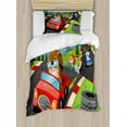 thumbnail image 1 of Kids Sports Twin Size Duvet Cover Set, Auto Racing Boys on Highway Formula Car on the Road Youth Team Hobby Print, Decorative 2 Piece Bedding Set with 1 Pillow Sham, Multicolor, by Ambesonne, 1 of 3