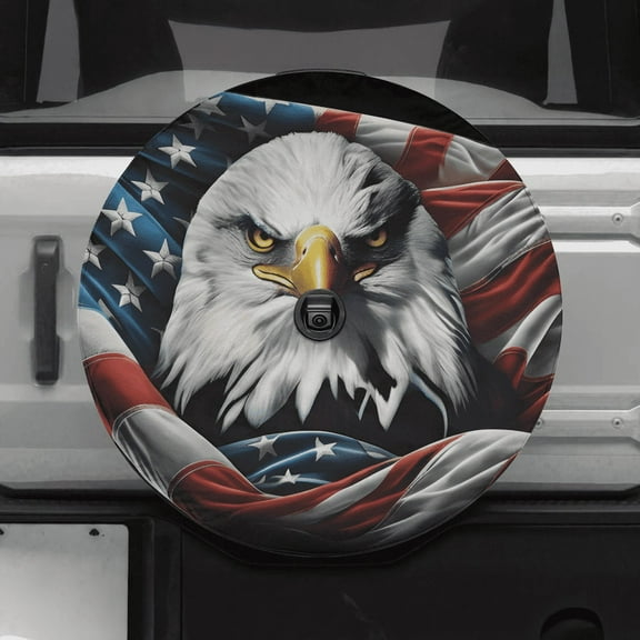 Lotusprinthandmade America Flag Eagle Patriotic Spare Tire Cover With Backup Camera Hole 6 Sizes (27 in.), eagle outdoor tire cover, patriotic truck tire cover